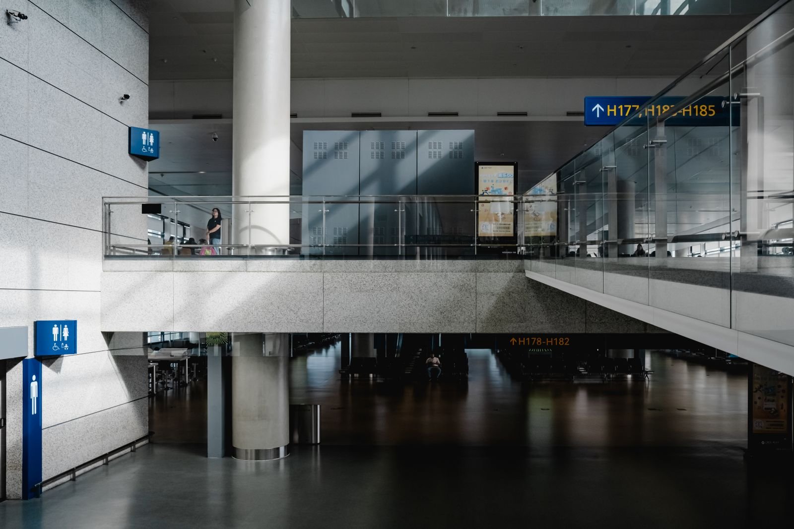 An escalator inside the terminal.